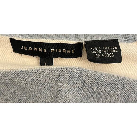 Jean Pierre Knit Top Size Blue/Cream Striped Long Sleeve Round Neckline Large - Picture 2 of 4